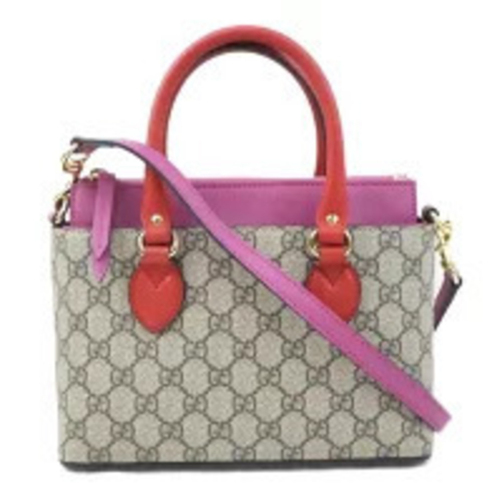 Gucci handles red top Tote Supreme vibrant GG pink leather - Picture 2 of 6